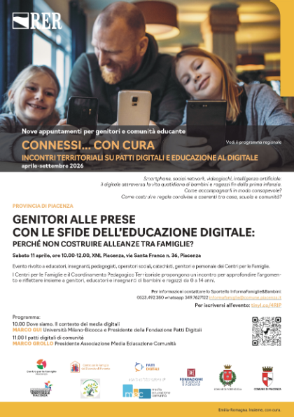 “Connessi... con cura”: a Piacenza un incontro dedicato all’educazione digitale tra 0 e 14 anni