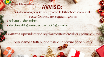 avviso chiusura di Natale Biblioteca