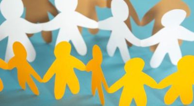 high-angle-paper-people-with-blue-background