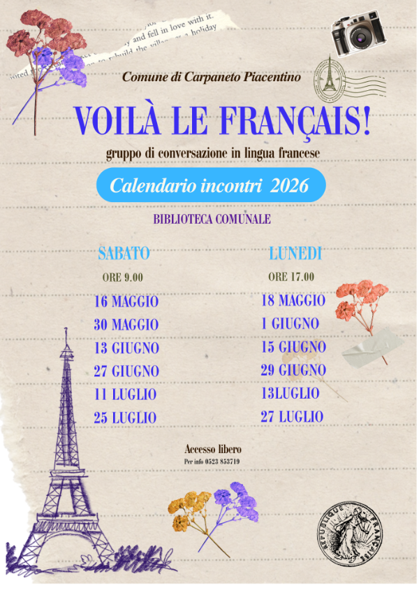 Voilà le francais! calendario incontri 2026