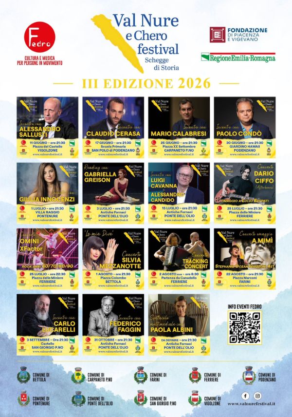 Locandina artisti Valnure e Chero festival 2026