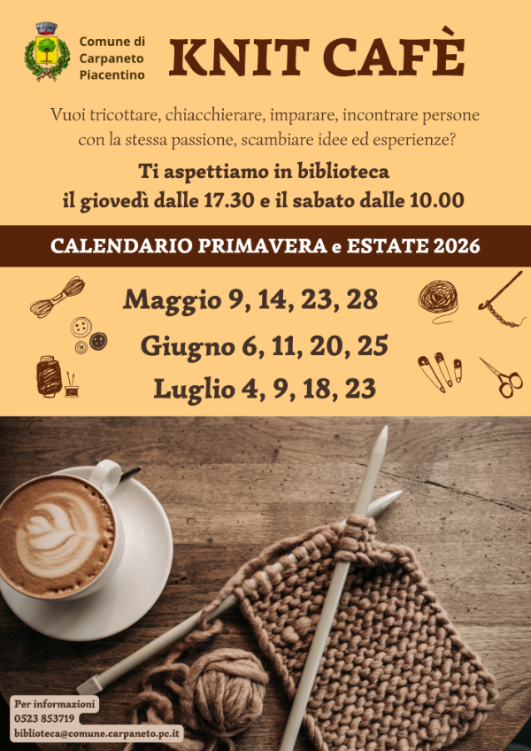 Calendario incontri Knit Cafè Mag-Lug 2026