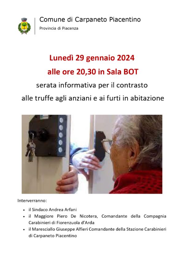 locandina serata dedicata a truffe agli anziani e furti in abitazione locandina serata dedicata a truffe agli anziani e furti in abitazione